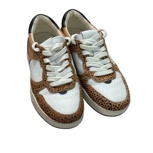 Madewell MWL Court Sneakers Cheetah Calf Hair White Leather NA338 Womens 7M